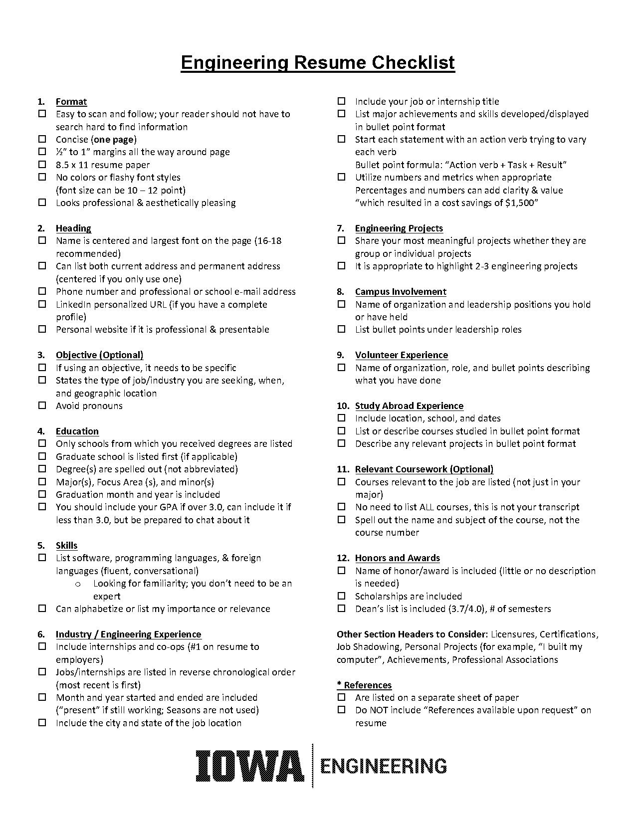 list of engineering skills for resume